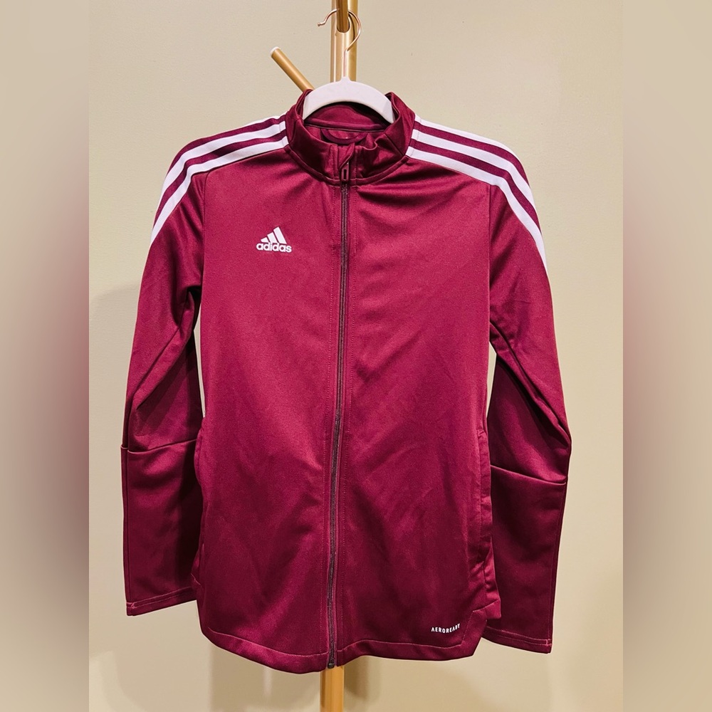 Adidas Burgundy Track Jacket with White Stripes